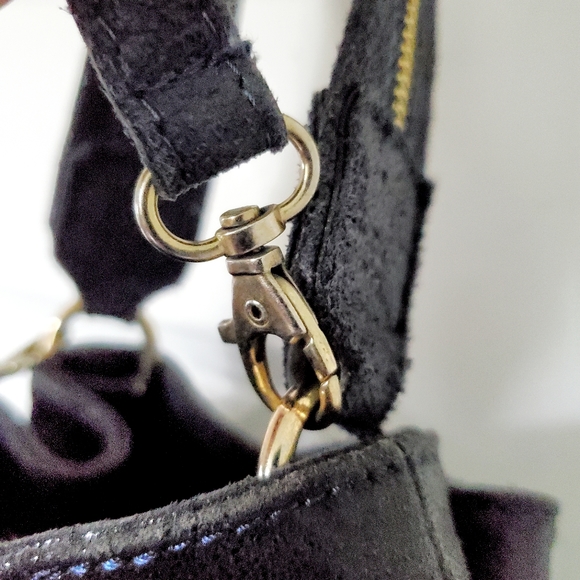 Borse in Pelle Italian Leather Blue Suede Shimmer Bucket Drawstring Bag - Picture 9 of 12